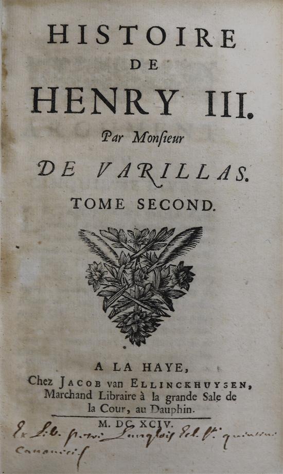 Histoire de Henry III 2 vols, code Louis XV 1 vol.